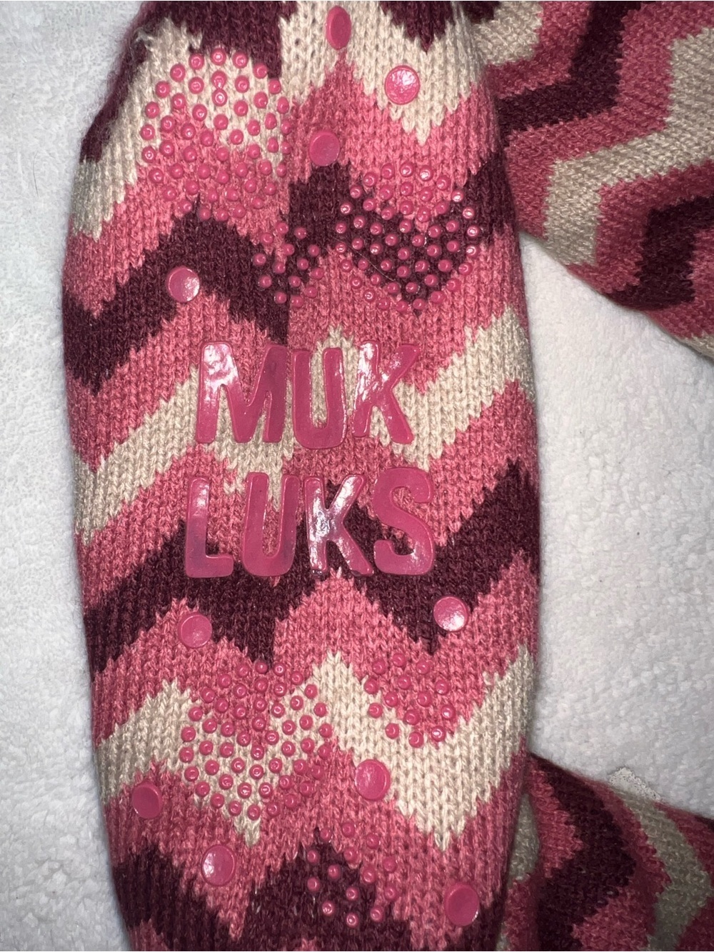 Muk Luks Pink Chevron Sherpa-Lined Cozy Socks - Picture 2 of 2